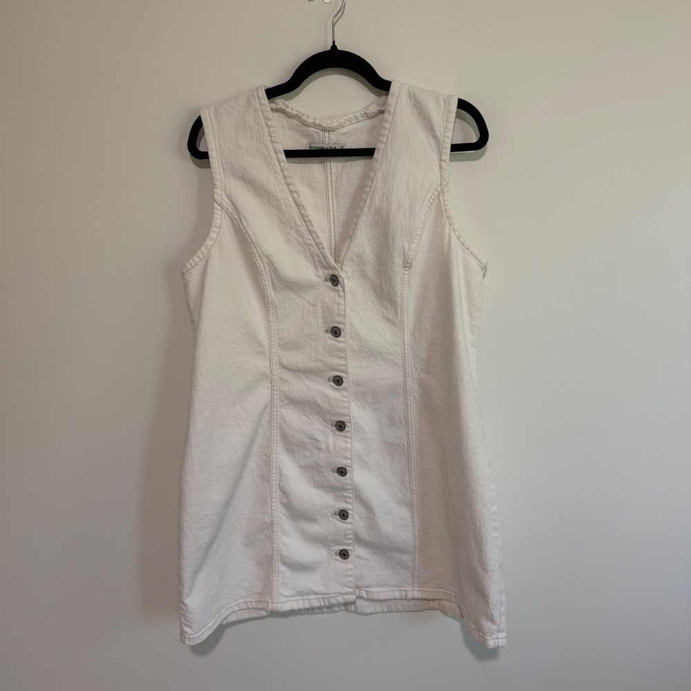 Abercrombie & Fitch White Denim Button Up Mini Vest Dress XLP